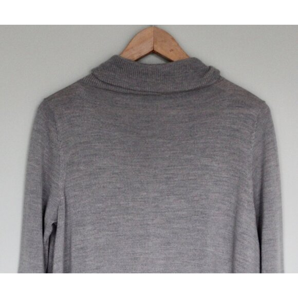 EILEEN FISHER 100% Merino Wool Gray Asymmetrical Cowl Neck Sweater, M Medium - Picture 6 of 9